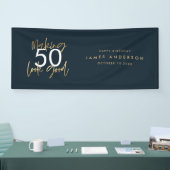 Modern blauw gouden verjaardag eenvoudig elegant s spandoek (Beurs)