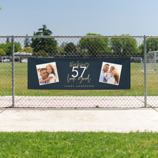 Modern blauw gouden verjaardag eenvoudig elegant s spandoek (Insitu)