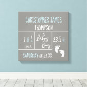 Modern Blauw Grijs Baby Jongen Geboorte Aankondigi Canvas Afdruk (Insitu (Houten vloer))