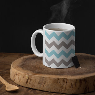 Modern Blauw Grijs Chevron Patroon Koffiemok