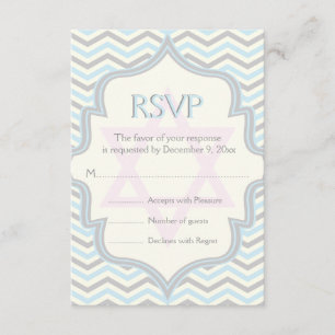 Modern blauw, grijs chevron zigzag Bat Mitzvah RSV RSVP Kaartje