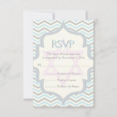 Modern blauw, grijs chevron zigzag Bat Mitzvah RSV RSVP Kaartje (Voorkant)
