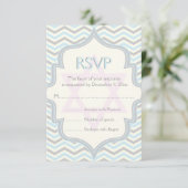 Modern blauw, grijs chevron zigzag Bat Mitzvah RSV RSVP Kaartje (Staand voorkant)