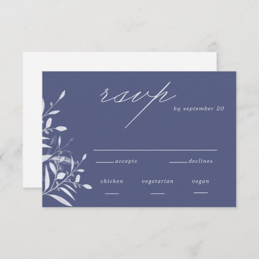 Modern Blauw Grijs Foliage Wedding RSVP Kaart (Voorkant / Achterkant)