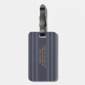 Modern blauw grijs gestreepte aangepaste naam bagagelabel (Achterkant verticaal)