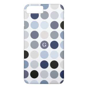 modern blauw grijs polka stippen patroon monogram iPhone 8/7 plus hoesje