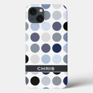 modern blauw grijs polka stippen patroon monogram Case-Mate iPhone case