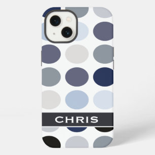 modern blauw grijs polka stippen patroon monogram iPhone 13 hoesje