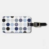 modern blauw - grijze polka - stips monogram bagagelabel (Voorkant horizontaal)