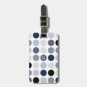 modern blauw - grijze polka - stips monogram bagagelabel (Voorkant verticaal)