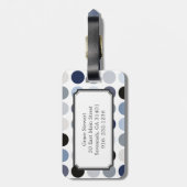 modern blauw - grijze polka - stips monogram bagagelabel (Achterkant verticaal)