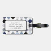 modern blauw - grijze polka - stips monogram bagagelabel (Achterkant horizontaal)