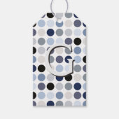 modern blauw - grijze polka - stips monogram cadeaulabel (Voorkant)