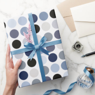 modern blauw - grijze polka - stips monogram cadeaupapier
