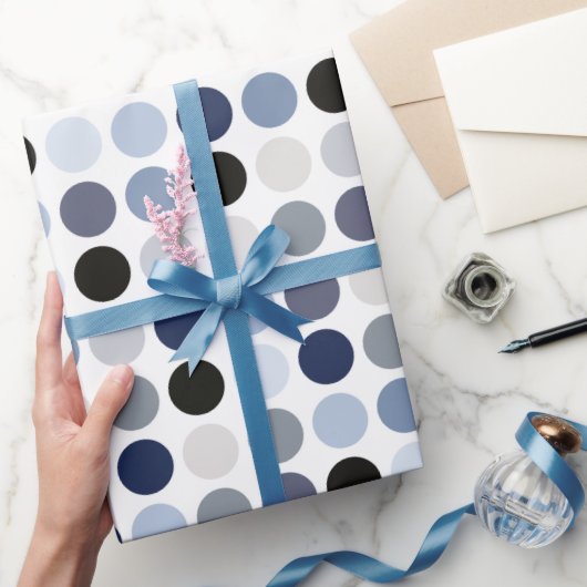 modern blauw - grijze polka - stips monogram cadeaupapier (Geschenken)
