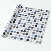 modern blauw - grijze polka - stips monogram cadeaupapier (Uitgerold)