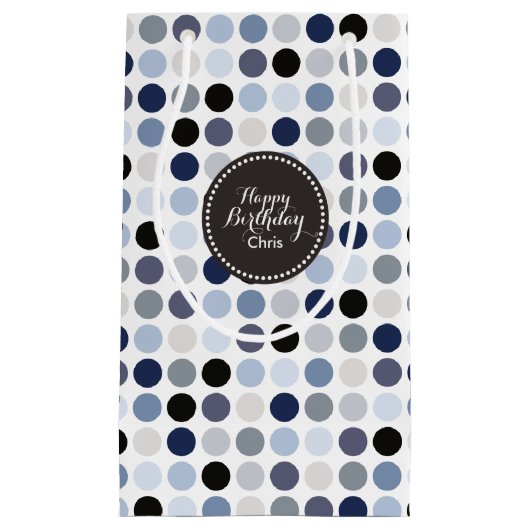 modern blauw - grijze polka - stips monogram klein cadeauzakje (Voorkant)