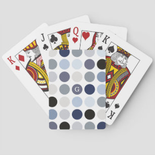 modern blauw - grijze polka - stips monogram pokerkaarten