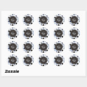 modern blauw - grijze polka - stips monogram ronde sticker (Vel)