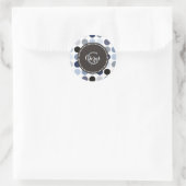 modern blauw - grijze polka - stips monogram ronde sticker (Tas)