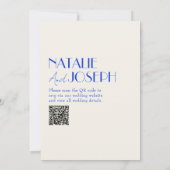 Modern blauw grillige Franse retro QR-code bruilof Kaart (Achterkant)