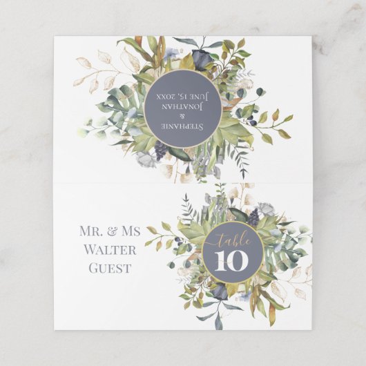 MODERN BLAUW & GROEN BOTANISCH GROEN Bruiloft Plaatskaartje (Buitenkant ongevouwen)