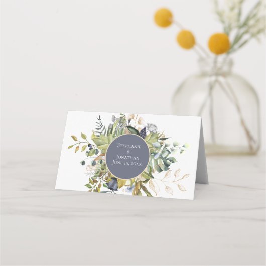 MODERN BLAUW & GROEN BOTANISCH GROEN Bruiloft Plaatskaartje (Achterkant)