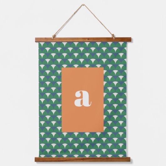 Modern blauw groen geometrisch retro  initiaal hangend wandkleed (Voorkant)