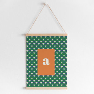 Modern blauw groen geometrisch retro  initiaal hangend wandkleed