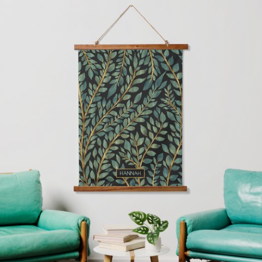 Modern blauw groen goud tropische bladeren groen hangend wandkleed (Woonkamer)