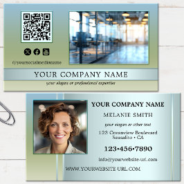 Modern Blauw Groen Kantoor Foto Visitekaartje