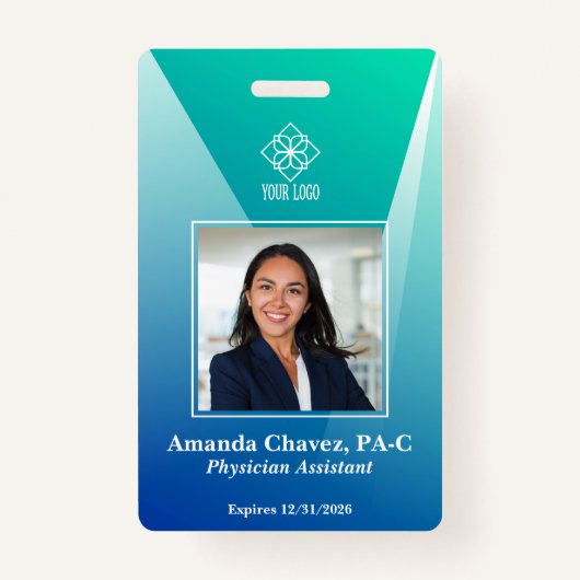 Modern Blauw Groen Medewerker Foto ID Badge (Voorkant)