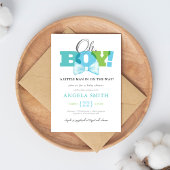 Modern Blauw Groen Oh Boy Baby shower Uitnodiging