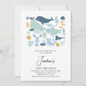 Modern blauw groen onder het Zee Boys 1st Birthday Kaart (Voorkant)