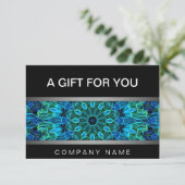 Modern Blauw & Groen Pareltjes mandala cadeaubon (Staand voorkant)