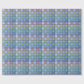 Modern Blauw Groen Vierkant Patroon Tegels Cadeaupapier (Vlak)