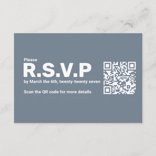 Modern Blauw Grote RSVP QR Code Huwelijk Informatiekaartje (Voorkant)