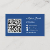 Modern blauw haar make-up foto initiaal qr code visitekaartje (Achterkant)
