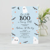 Modern Blauw Halloween Little Boo 1e Verjaardag Kaart (Staand voorkant)