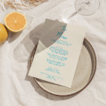 Modern blauw handgeschreven retro trendy bruiloft menu<br><div class="desc">Een kleurrijke retro funky moderne blauwe Franse stijl bruiloft diner menu. Die chique sjabloon ontwerp van romige melkachtige achtergrond en blauw handgeschreven typografie. Perfect en passend bij de hele suite.</div>