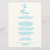 Modern blauw handgeschreven retro trendy bruiloft menu (Voorkant)