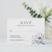 Modern blauw handgetekend Roos eenvoudige bruiloft RSVP Kaartje (Staand voorkant)