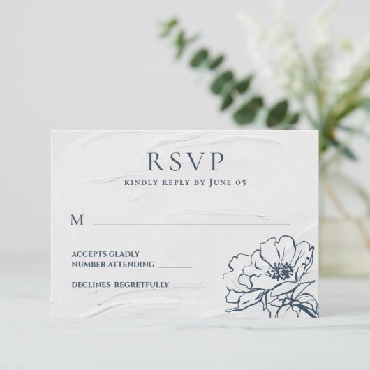 Modern blauw handgetekend Roos eenvoudige bruiloft RSVP Kaartje (Staand voorkant)