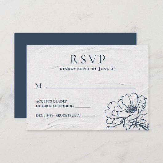 Modern blauw handgetekend Roos eenvoudige bruiloft RSVP Kaartje (Voorkant / Achterkant)