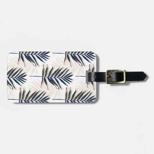 Modern blauw handpalm laat gouden strelen wit desi bagagelabel (Voorkant horizontaal)