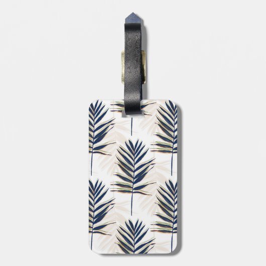 Modern blauw handpalm laat gouden strelen wit desi bagagelabel (Achterkant verticaal)