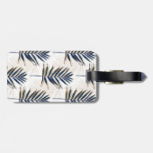 Modern blauw handpalm laat gouden strelen wit desi bagagelabel (Achterkant horizontaal)