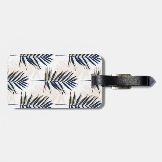 Modern blauw handpalm laat gouden strelen wit desi bagagelabel (Achterkant horizontaal)