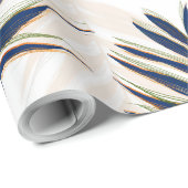 Modern blauw handpalm laat gouden strelen wit desi cadeaupapier (Rol Hoek)