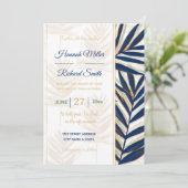 Modern blauw handpalm laat gouden strelen wit desi kaart (Staand voorkant)